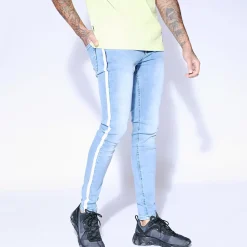 11 Degrees Side Print Stripe Jeans Skinny Fit – Mid Blue Wash