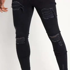 11 Degrees Sustainable Distressed Jeans Skinny Fit – Jet Black Wash