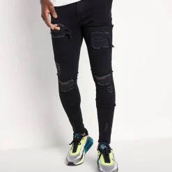 11 Degrees Sustainable Distressed Jeans Skinny Fit – Jet Black Wash