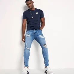 11 Degrees Sustainable Distressed Jeans Skinny Fit – Mid Blue Wash