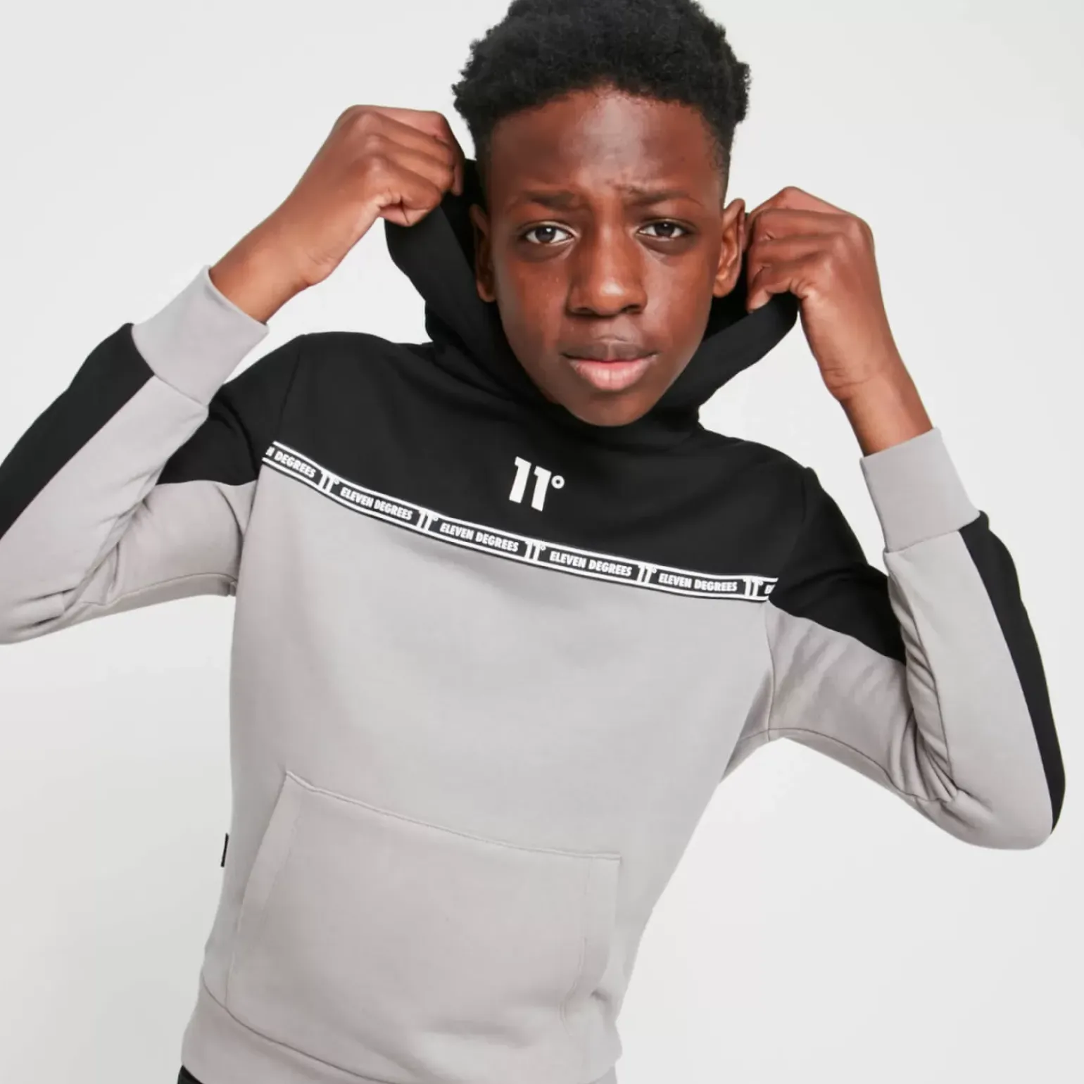 11 Degrees Taped Pullover Hoodie – Silver/Black