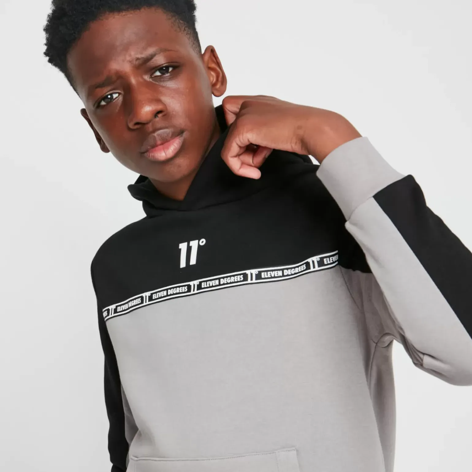 11 Degrees Taped Pullover Hoodie – Silver/Black