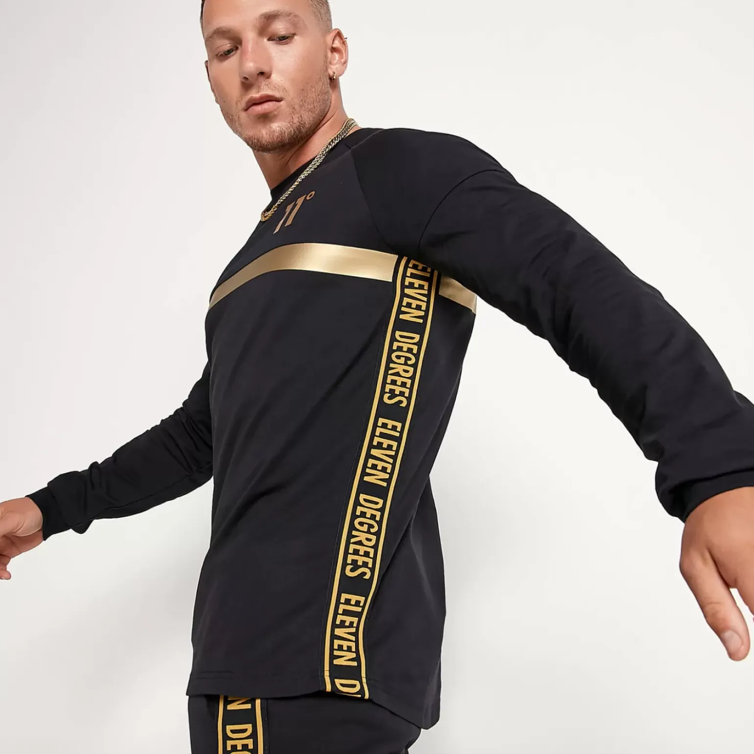 11 Degrees Triple Panel Long Sleeve T-Shirt – Black / Gold