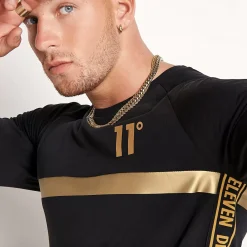 11 Degrees Triple Panel Long Sleeve T-Shirt – Black / Gold