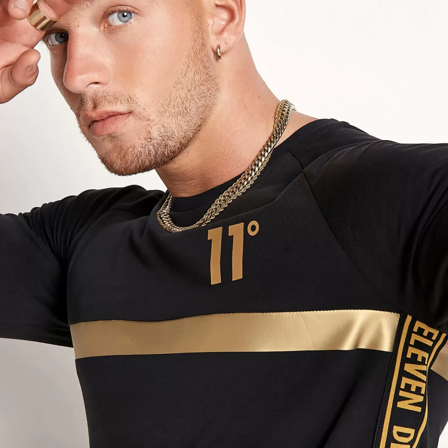 11 Degrees Triple Panel Long Sleeve T-Shirt – Black / Gold