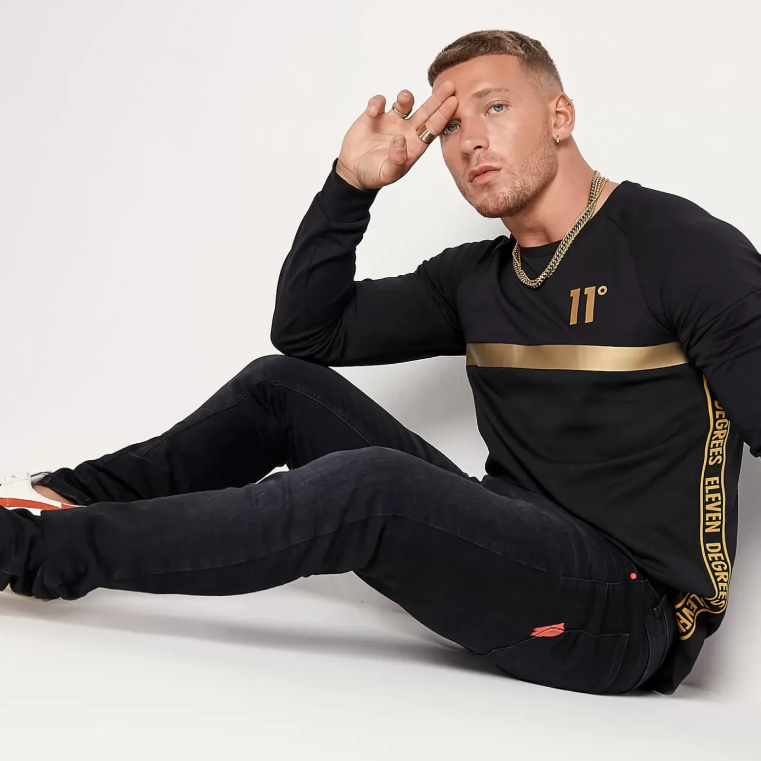 11 Degrees Triple Panel Long Sleeve T-Shirt – Black / Gold