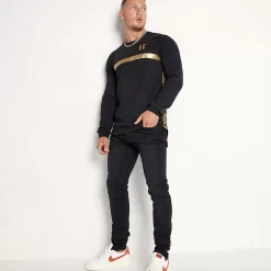 11 Degrees Triple Panel Long Sleeve T-Shirt – Black / Gold