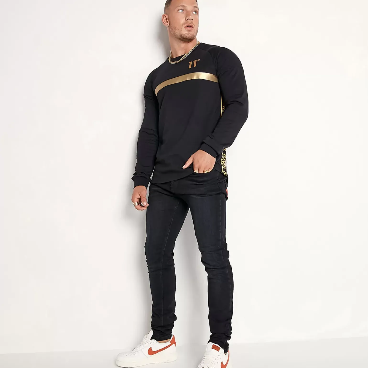 11 Degrees Triple Panel Long Sleeve T-Shirt – Black / Gold