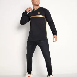 11 Degrees Triple Panel Long Sleeve T-Shirt – Black / Gold
