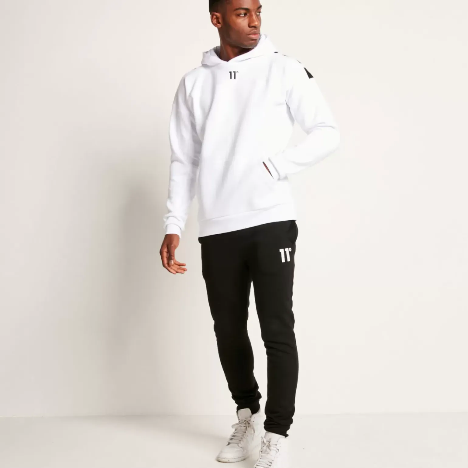 11 Degrees Unisex Large Logo Oversized Pullover Hoodie - White
