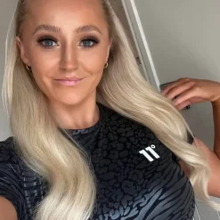 11 Degrees Womens Animal Print Slim Fit T-Shirt – Black