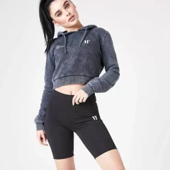 11 Degrees Womens Ben Nicky Acid Wash Cropped Hoodiehite – Black Acid Wash / W