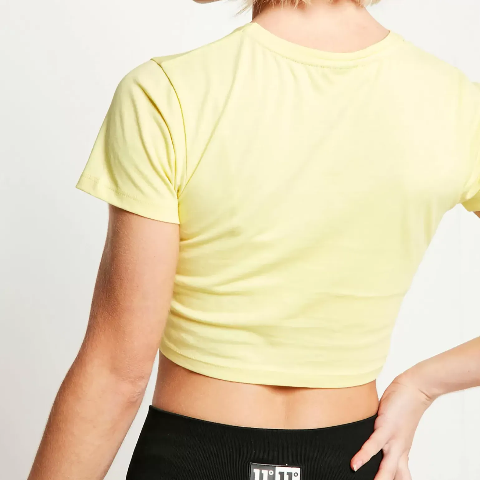 11 Degrees Womens Core Cropped Slim Fit Short Sleeve T-Shirt – Pastel Yellow