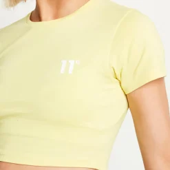 11 Degrees Womens Core Cropped Slim Fit Short Sleeve T-Shirt – Pastel Yellow