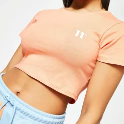11 Degrees Womens Core Cropped Slim Fit Short Sleeve T-Shirt – Coral