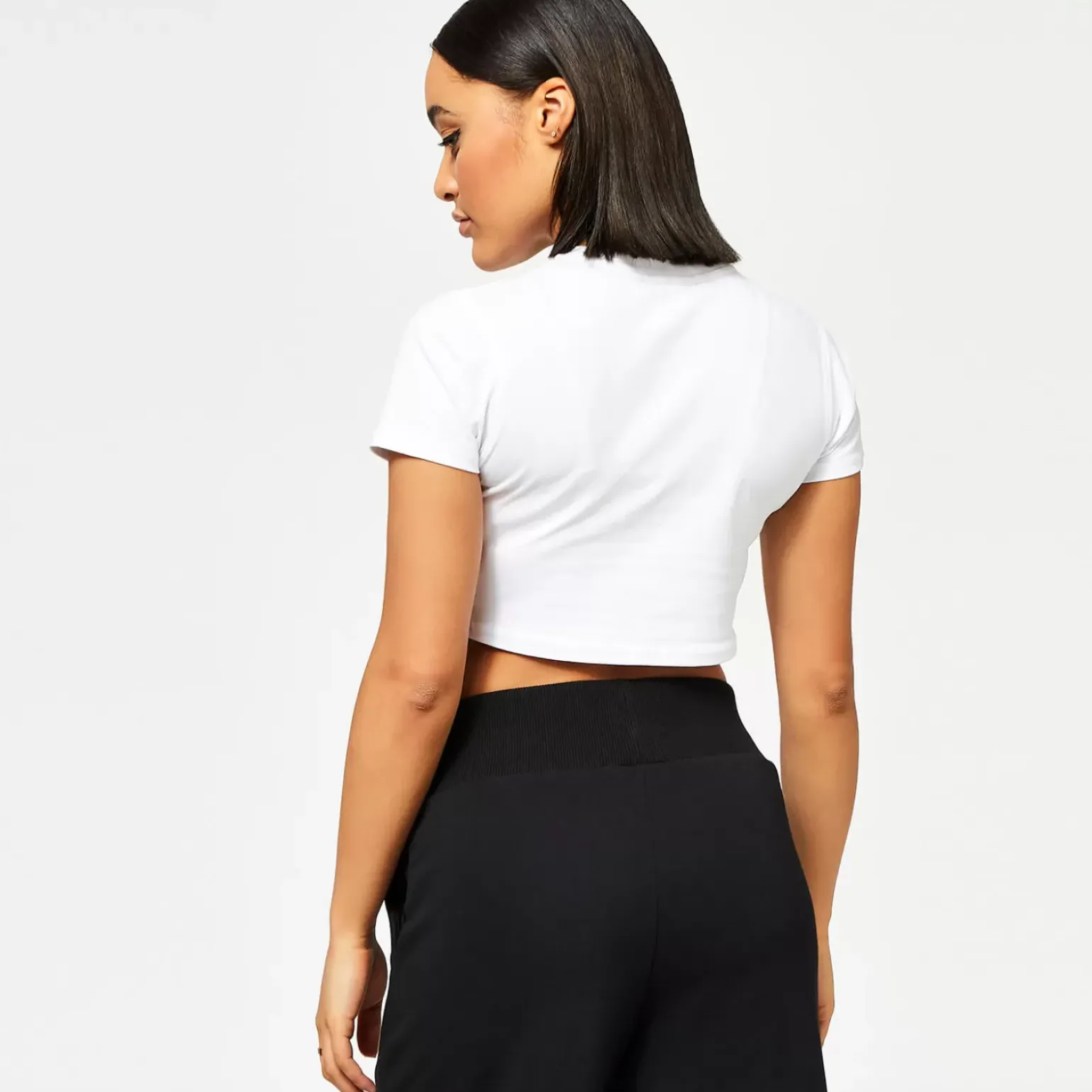 11 Degrees Womens Corset Cover Stitch Cropped Short Sleeve T-Shirt – White