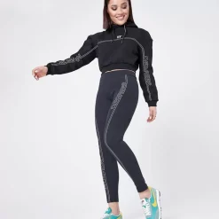 11 Degrees Womens Cropped Graphic Pullover Hoodie – Black