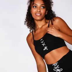 11 Degrees Womens Lace Up Bra – Black