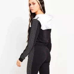 11 Degrees Womens Mesh Cut And Sew Cropped Pullover Hoodie – Black / White