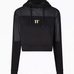 11 Degrees Womens Opal Cropped Mesh Insert Hoodie – Black