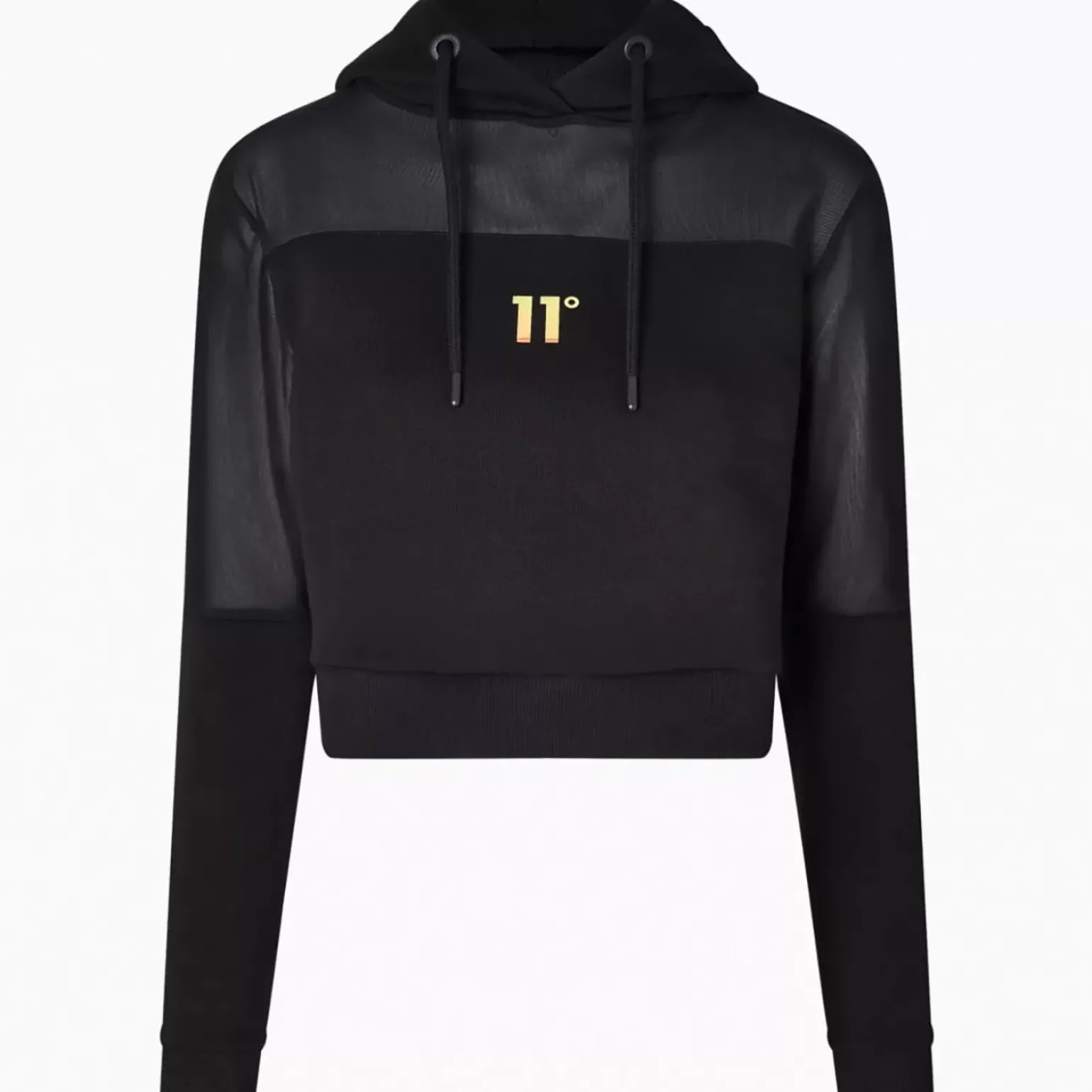 11 Degrees Womens Opal Cropped Mesh Insert Hoodie – Black