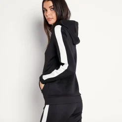 11 Degrees Womens Panel Poly Track Top With Hood – Black