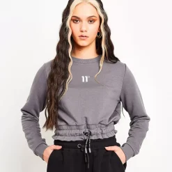 11 Degrees Womens Paperbag Waist Cropped Sweatshirt – Shadow Grey