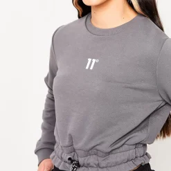 11 Degrees Womens Paperbag Waist Cropped Sweatshirt – Shadow Grey