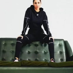 11 Degrees Womens Piping Detail Cropped Hoodie – Black