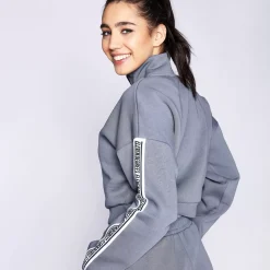 11 Degrees Womens Signature Quarter Zip Cropped Tape Sweatshirt – Shadow Grey