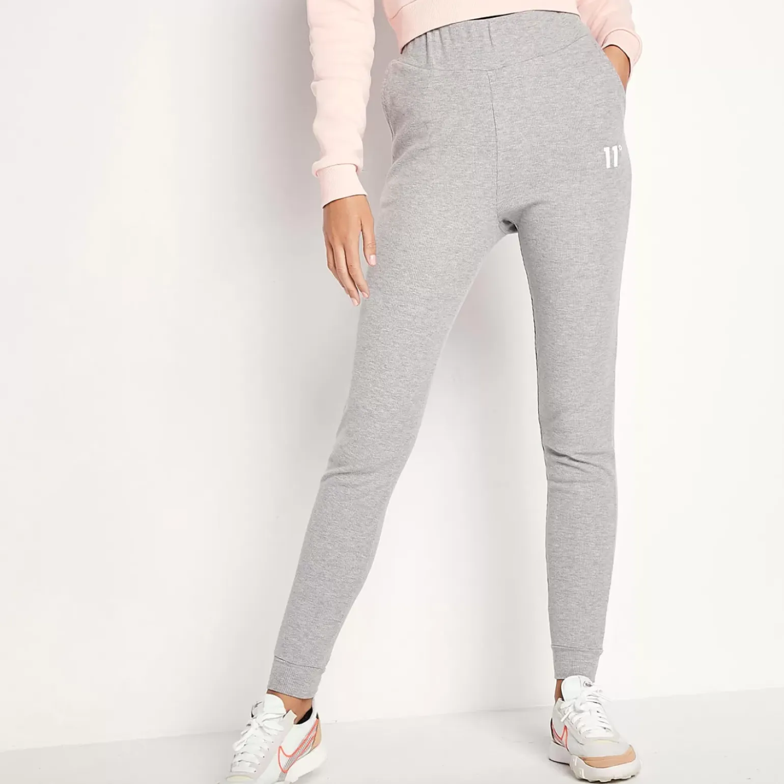 11 Degrees Womens Sustainable Slim Fit Rib Lounge Joggers – Grey Marl