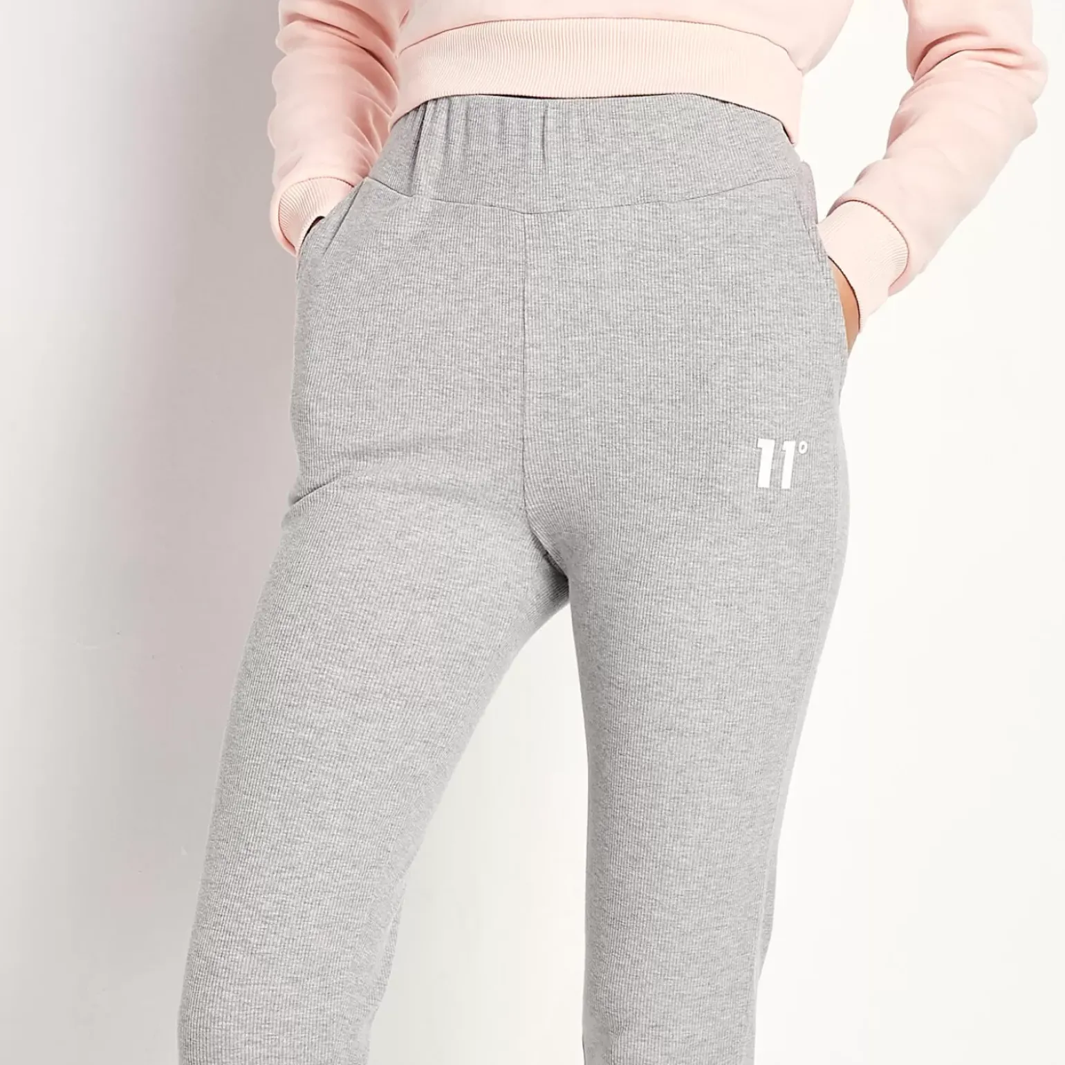 11 Degrees Womens Sustainable Slim Fit Rib Lounge Joggers – Grey Marl
