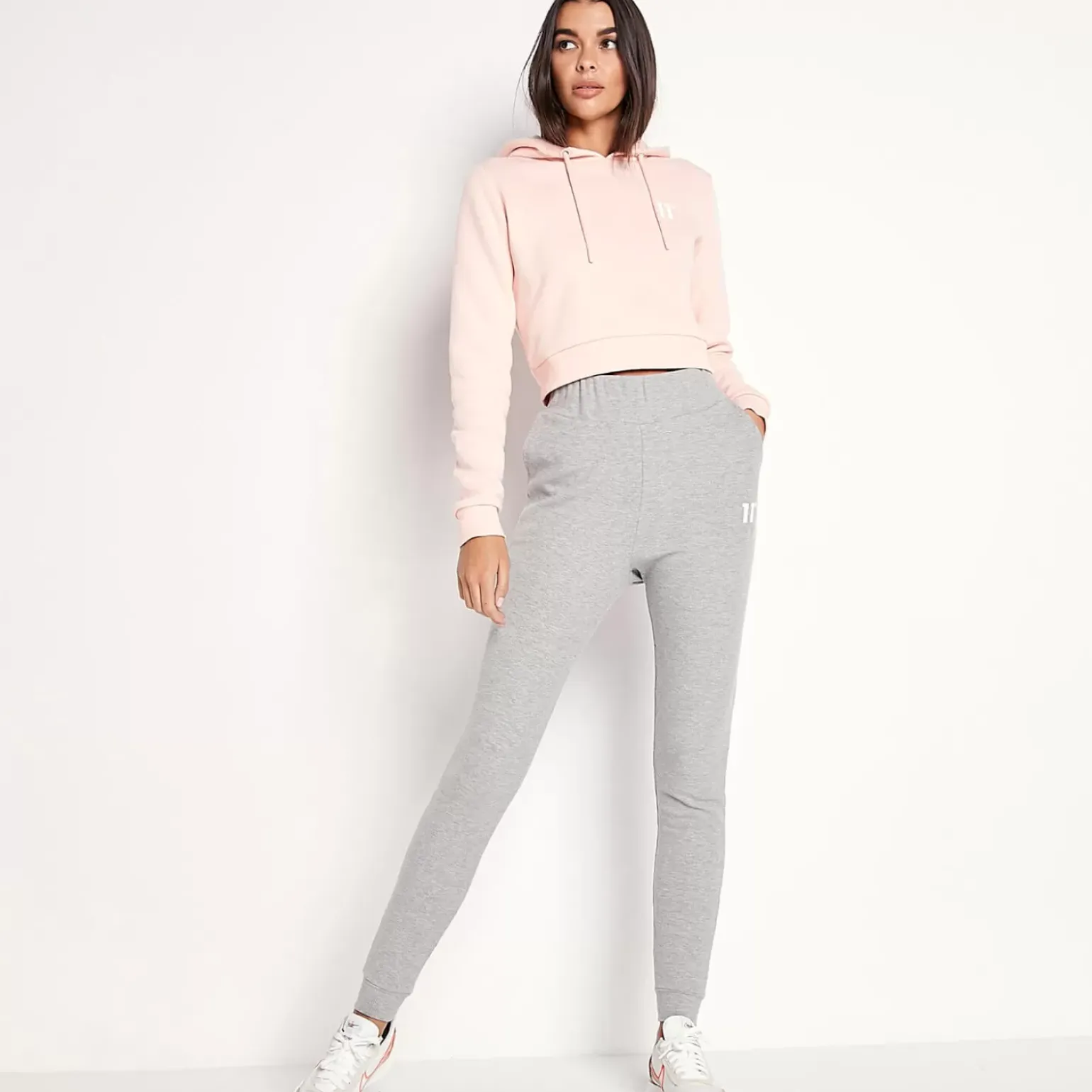 11 Degrees Womens Sustainable Slim Fit Rib Lounge Joggers – Grey Marl