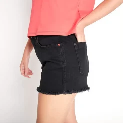 11 Degrees Womens Sustainable High Waisted Raw Hem Denim Shorts – Jet Black Wash