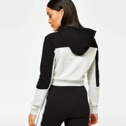 11 Degrees Womens Taped Cut And Sew Cropped Pullover Hoodie – Grey Marl / Black / White