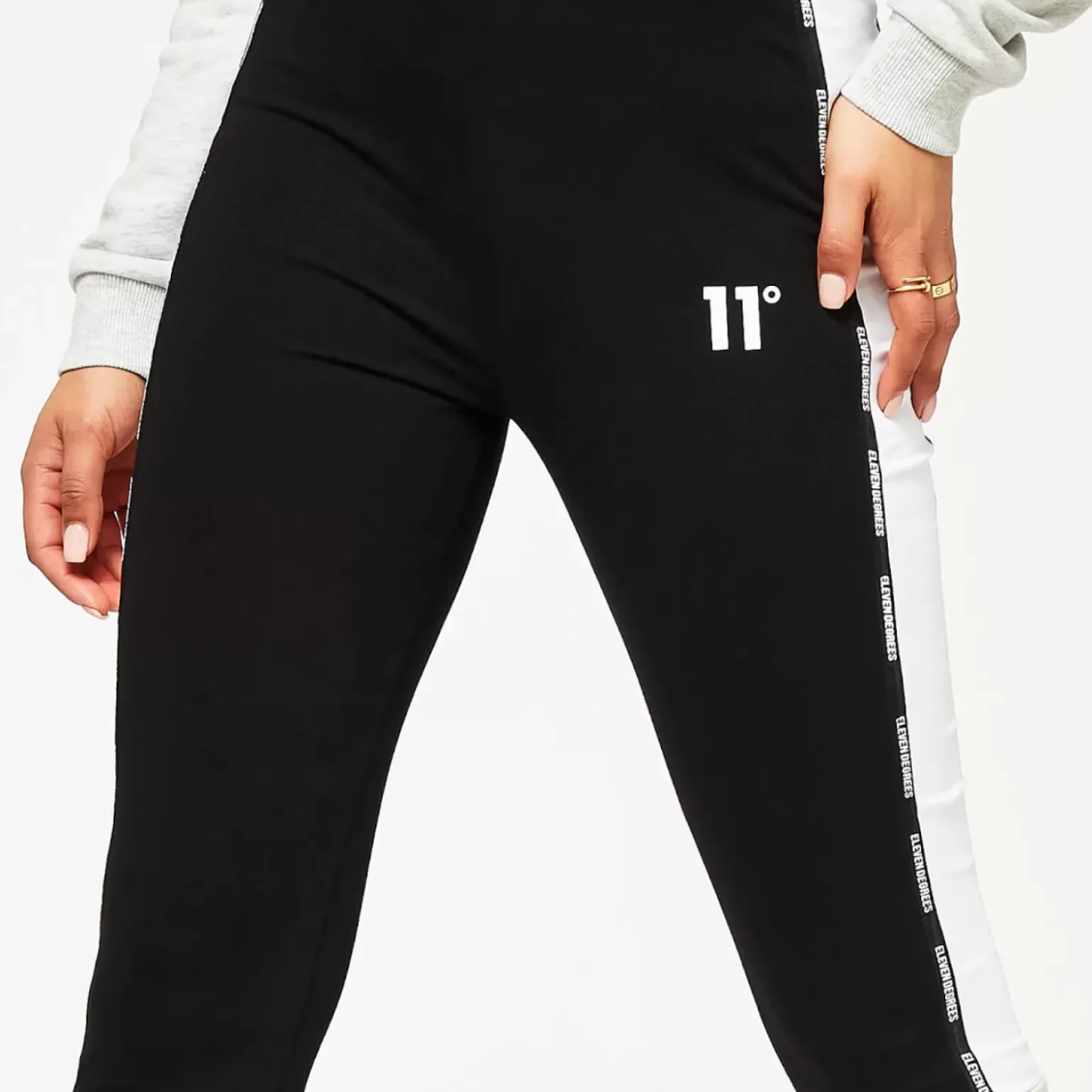 11 Degrees Womens Taped Cut And Sew Leggings – Black / Grey Marl / White