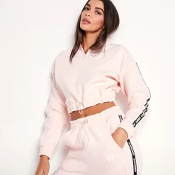 11 Degrees Womens Taped Quarter Zip Cropped Sweatshirt – Chalk Pink