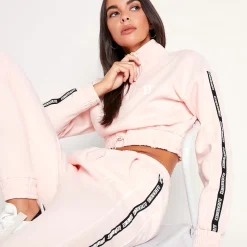 11 Degrees Womens Taped Quarter Zip Cropped Sweatshirt – Chalk Pink