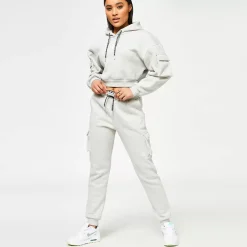 11 Degrees Womens Utility Cropped Pullover Hoodie – Grey Marl