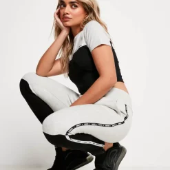Colour Block Taped Joggers – Grey Marl/Black