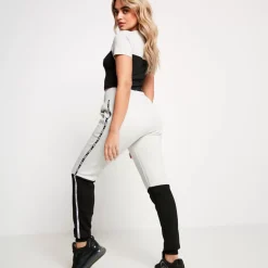 Colour Block Taped Joggers – Grey Marl/Black