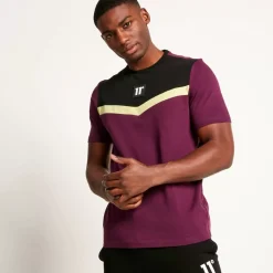 Cut And Sew Short Sleeve T-Shirt – Plum Purple/Black/Limeade