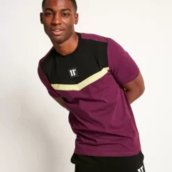 Cut And Sew Short Sleeve T-Shirt – Plum Purple/Black/Limeade