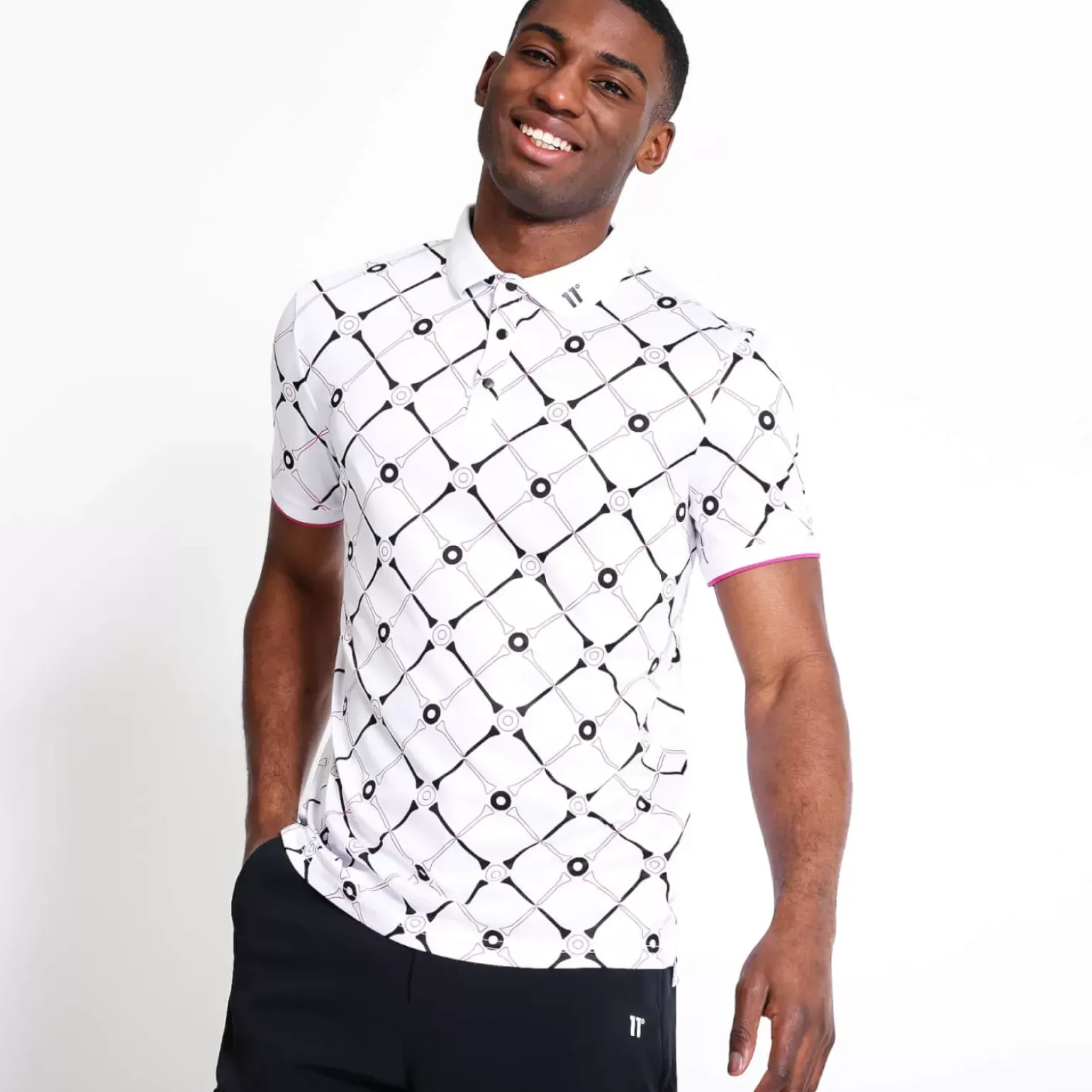 Golf Polo Shirt – White/ Raspberry Pink