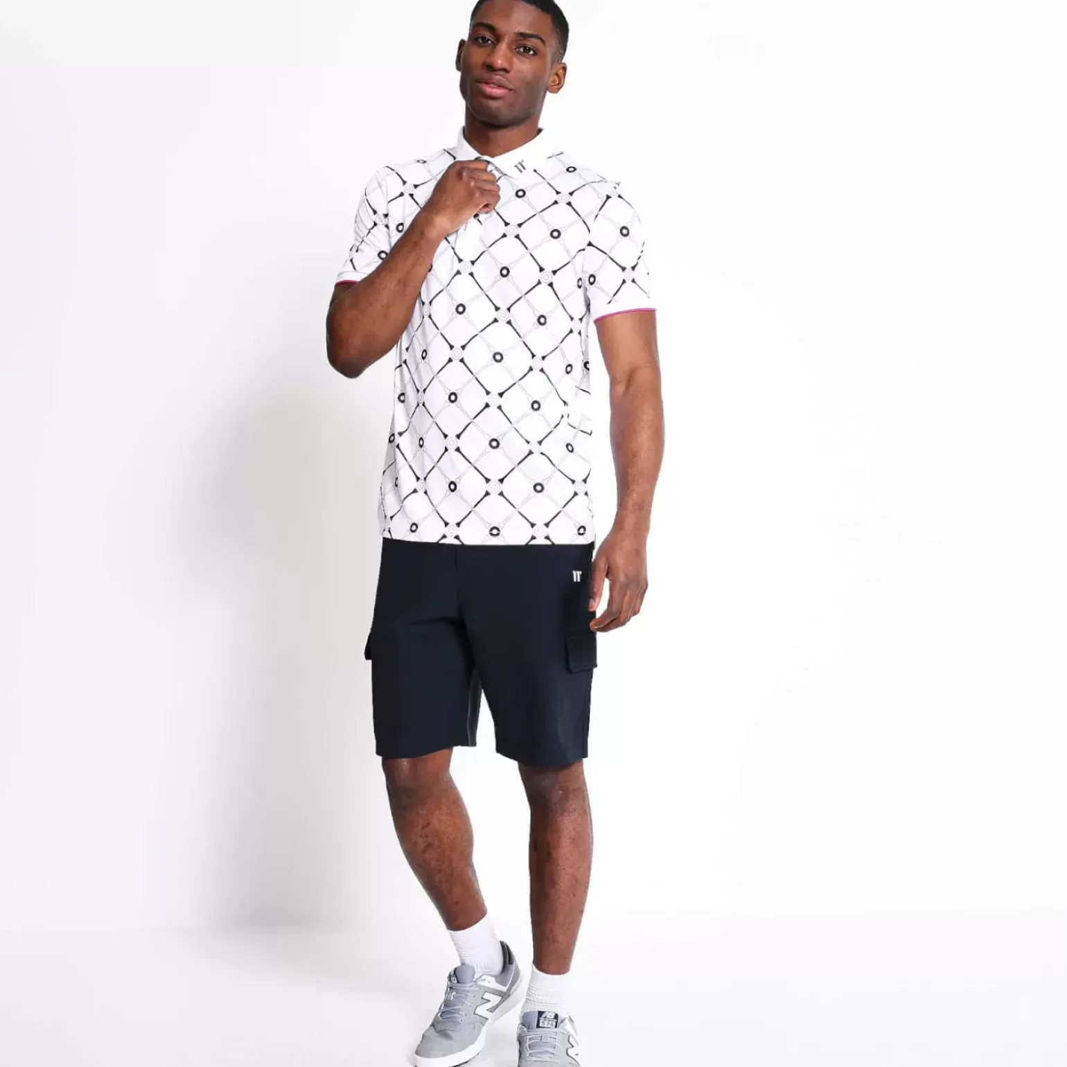 Golf Polo Shirt – White/ Raspberry Pink