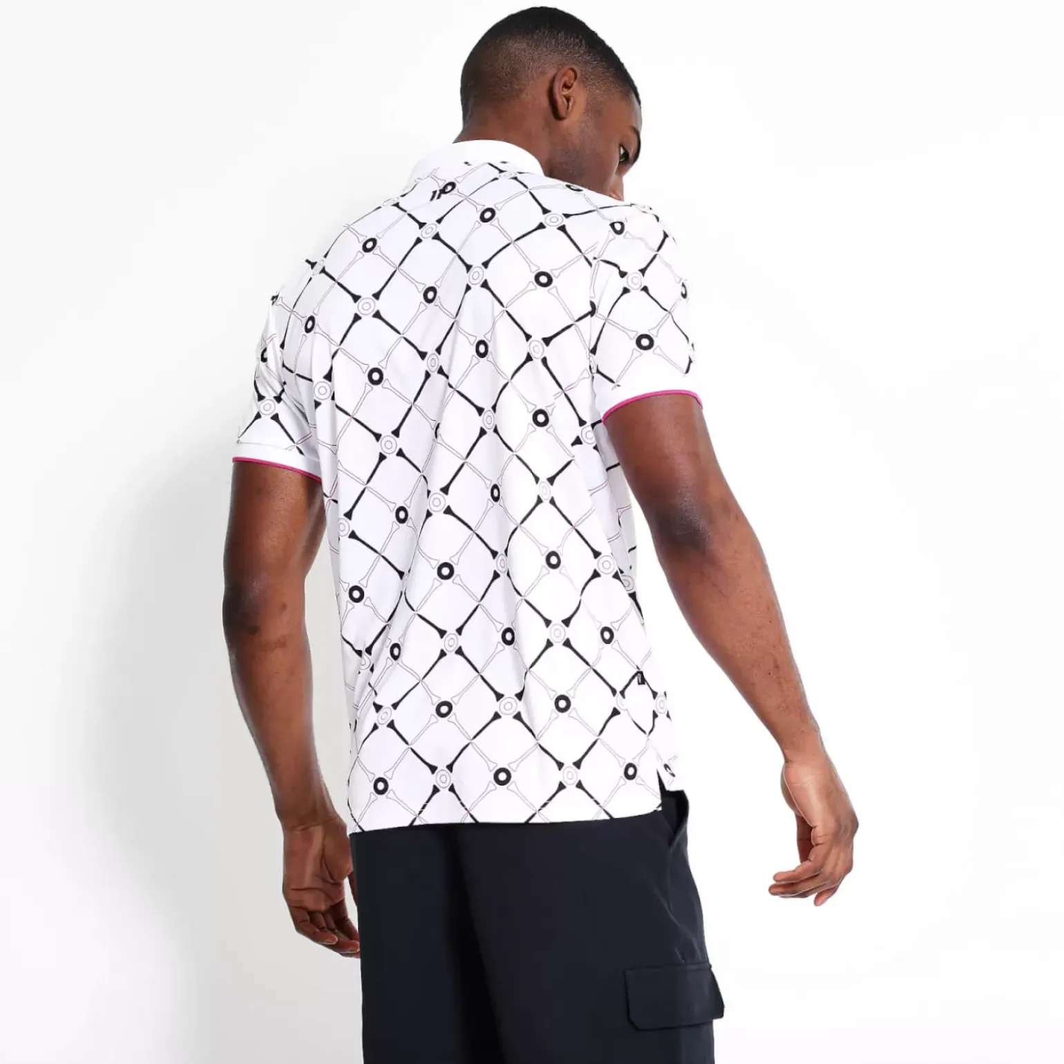 Golf Polo Shirt – White/ Raspberry Pink