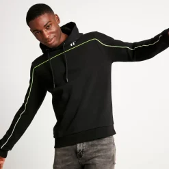 Gradient Piping Pullover Hoodie – Black