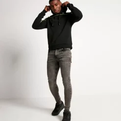 Gradient Piping Pullover Hoodie – Black