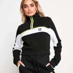 Micro Taped Cut And Sew Cropped Zip Sweatshirt – Black/White