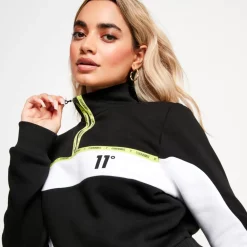 Micro Taped Cut And Sew Cropped Zip Sweatshirt – Black/White